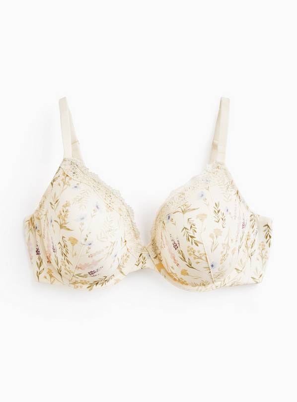 White Watercolour Floral Print T-Shirt Bra 42D